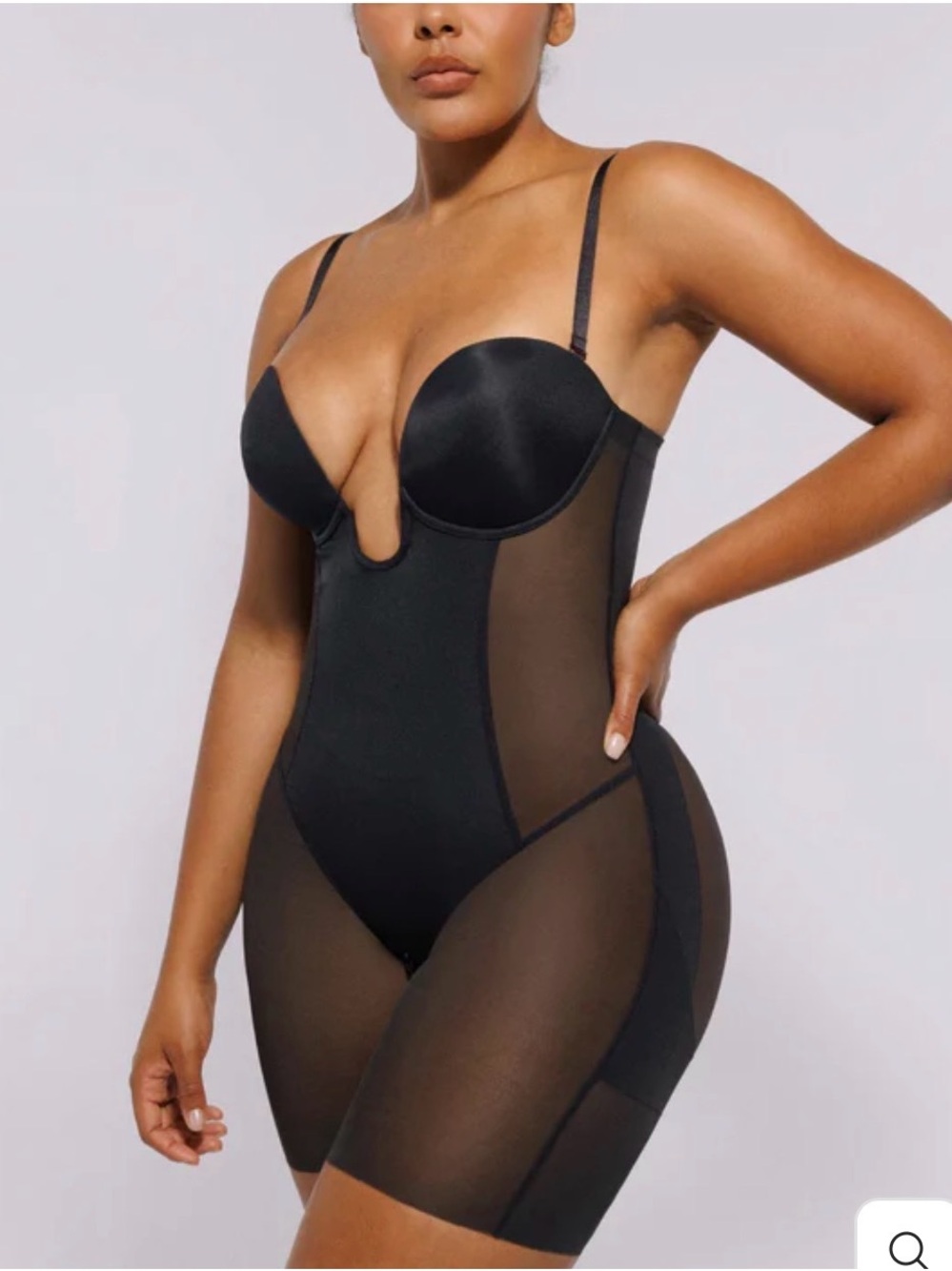 Plunge U-Shaped Longline Shapewear Bodysuit in Black